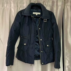 Laundry Shelli Segal Navy short winter coat with collar zipper down and snapbutt